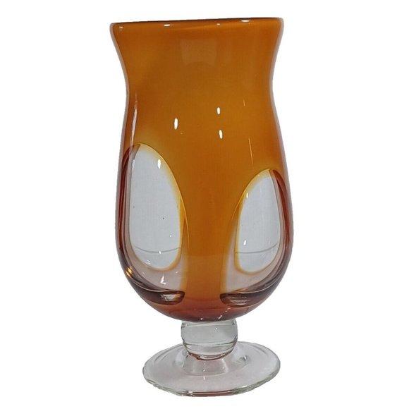 Murano Amber  Mid Century Sommerso Art Deco Finestre Window Footed Glass Vase - Picture 6 of 12